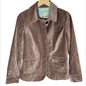 Sigrid Olsen Velvet Lined Jacket Blazer Button Up Size Small Taupe Boho Neutral